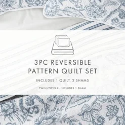 Kirkland's Home Blue Jacobean Reversible 3-Pc. Queen Quilt Set- Quilts