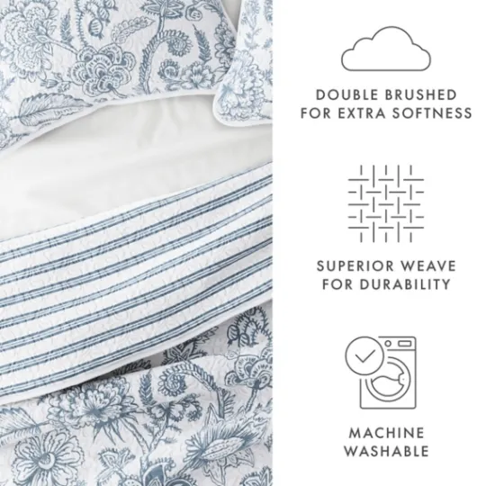 Kirkland's Home Blue Jacobean Reversible 3-Pc. King Quilt Set- Quilts