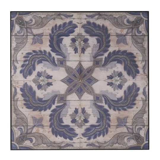 Kirkland's Home Blue Medallion Tile Fir Wood Wall Plaque- Wall Plaques