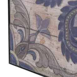 Kirkland's Home Blue Medallion Tile Fir Wood Wall Plaque- Wall Plaques