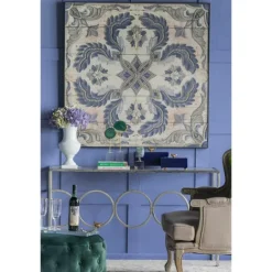 Kirkland's Home Blue Medallion Tile Fir Wood Wall Plaque- Wall Plaques