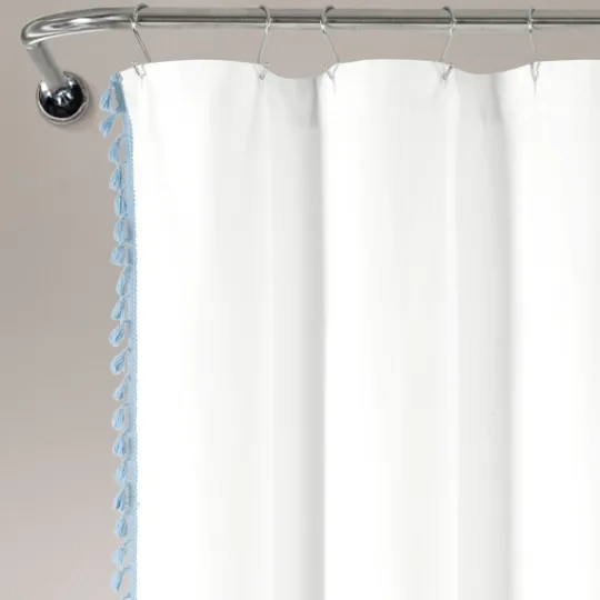 Kirkland's Home Blue Melora Tasseled Border Shower Curtain- Shower Curtains