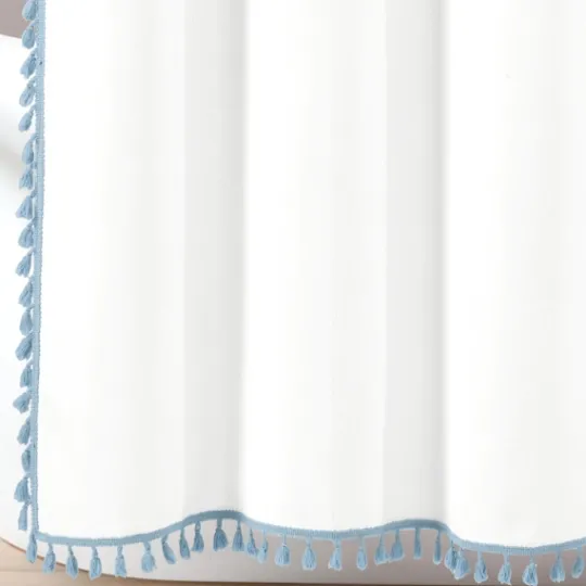 Kirkland's Home Blue Melora Tasseled Border Shower Curtain- Shower Curtains