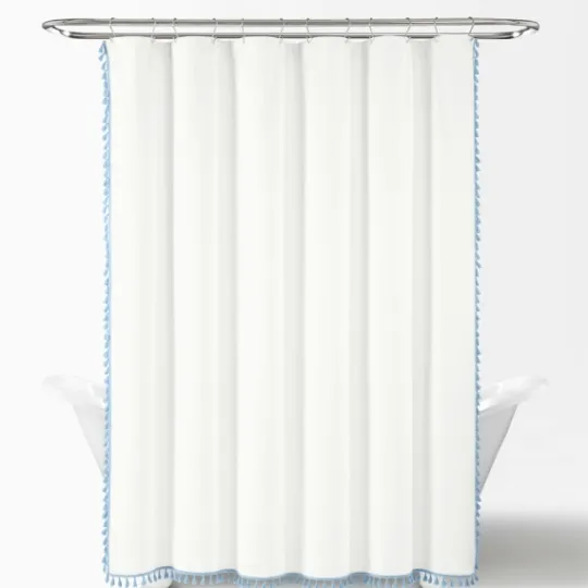 Kirkland's Home Blue Melora Tasseled Border Shower Curtain- Shower Curtains