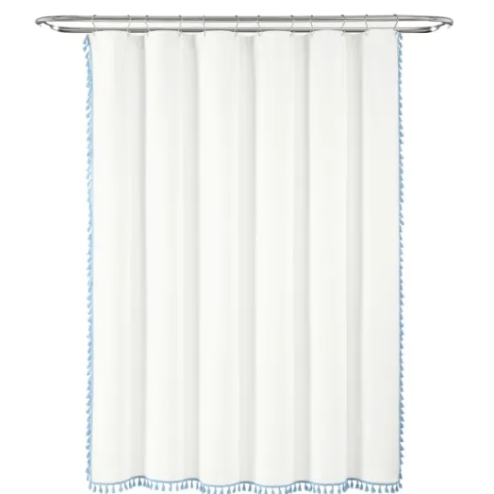 Kirkland's Home Blue Melora Tasseled Border Shower Curtain- Shower Curtains