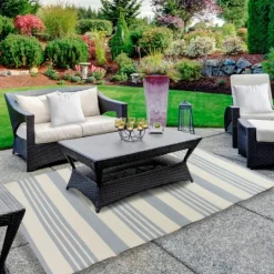 Kirkland's Home Blue Modern Stripes Outdoor Area Rug, 4X6- Outdoor Rugs