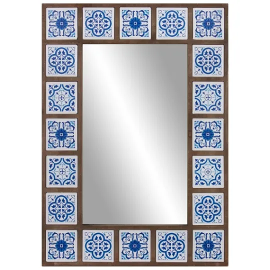 Kirkland's Home Blue Moroccan Tile Framed Mirror- Decorative Mirrors