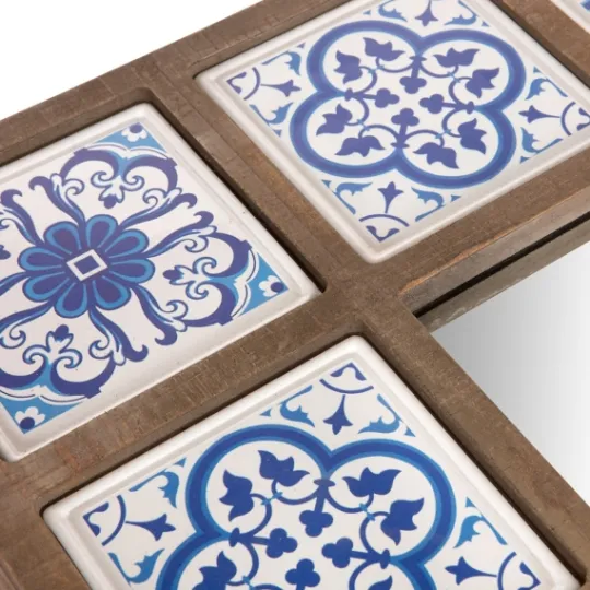 Kirkland's Home Blue Moroccan Tile Framed Mirror- Decorative Mirrors