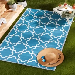 Kirkland's Home Blue Moroccan Trellis Outdoor Area Rug, 4X6- Outdoor Rugs