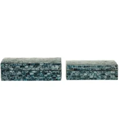 Kirkland's Home Blue Mother Of Pearl Coastal Boxes, Set Of 2- Baskets & Boxes