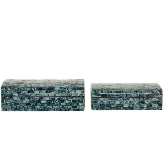 Kirkland's Home Blue Mother Of Pearl Coastal Boxes, Set Of 2- Baskets & Boxes