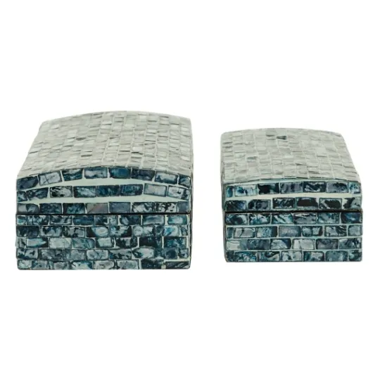 Kirkland's Home Blue Mother Of Pearl Coastal Boxes, Set Of 2- Baskets & Boxes