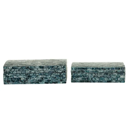 Kirkland's Home Blue Mother Of Pearl Coastal Boxes, Set Of 2- Baskets & Boxes