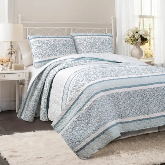 Kirkland's Home Blue Nisha Floral Full/Queen 3-Pc. Quilt Set- Quilts