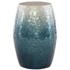 Kirkland's Home Blue Ombre Mosaic Capiz Shell Drum End Table- Accent & End Tables