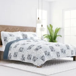 Kirkland's Home Blue Patchwork Reversible 3-Pc. King Quilt Set- Quilts