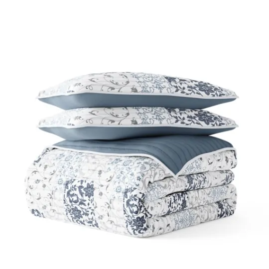 Kirkland's Home Blue Patchwork Reversible 3-Pc. King Quilt Set- Quilts