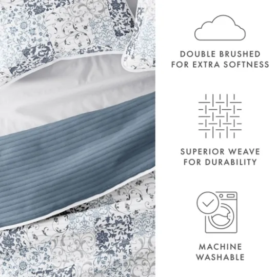 Kirkland's Home Blue Patchwork Reversible 3-Pc. King Quilt Set- Quilts