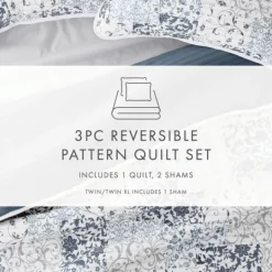 Kirkland's Home Blue Patchwork Reversible 3-Pc. King Quilt Set- Quilts