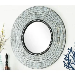 Kirkland's Home Blue Pear Mussel Shell Frame Coastal Wall Mirror- Decorative Mirrors