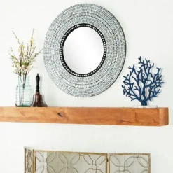 Kirkland's Home Blue Pear Mussel Shell Frame Coastal Wall Mirror- Decorative Mirrors
