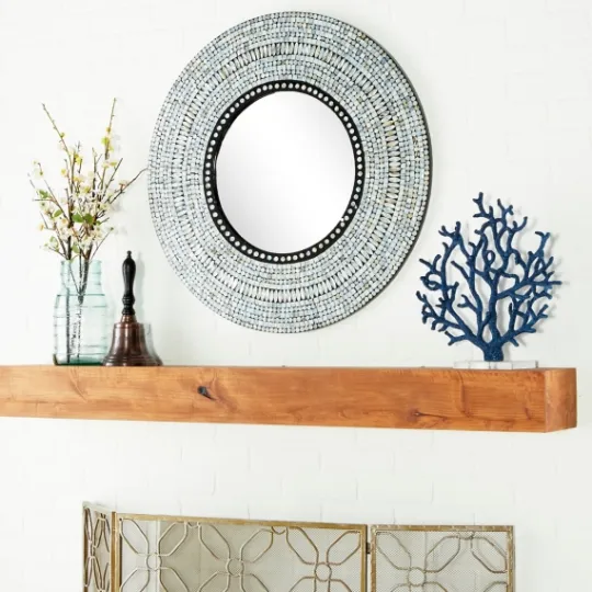Kirkland's Home Blue Pear Mussel Shell Frame Coastal Wall Mirror- Decorative Mirrors
