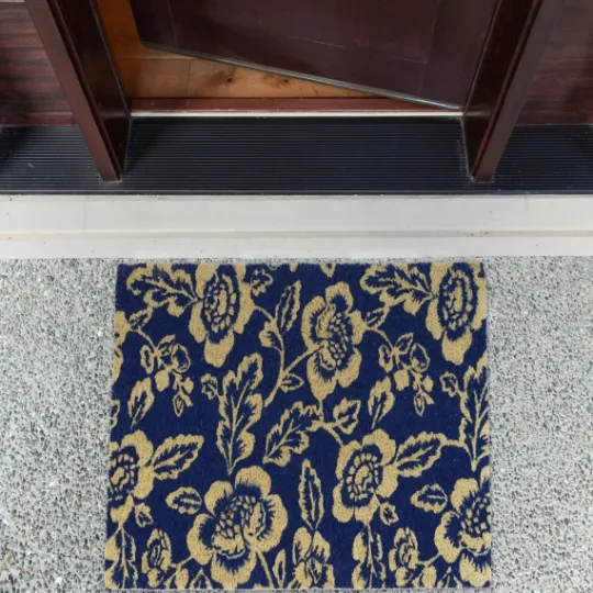 Kirkland's Home Blue Peonies Coir Doormat- Doormats