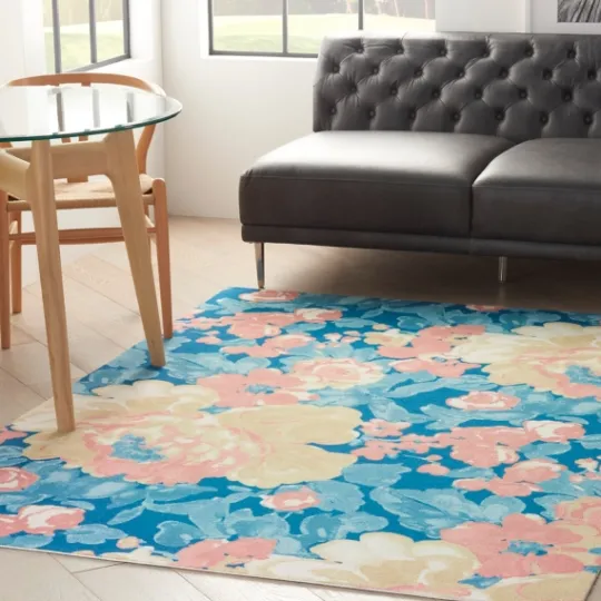 Kirkland's Home Blue Poppies Floral Outdoor Area Rug, 5X7- Outdoor Rugs