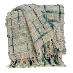 Kirkland's Home Blue Primitive Squares Handloomed Throw Blanket- Blankets & Throws