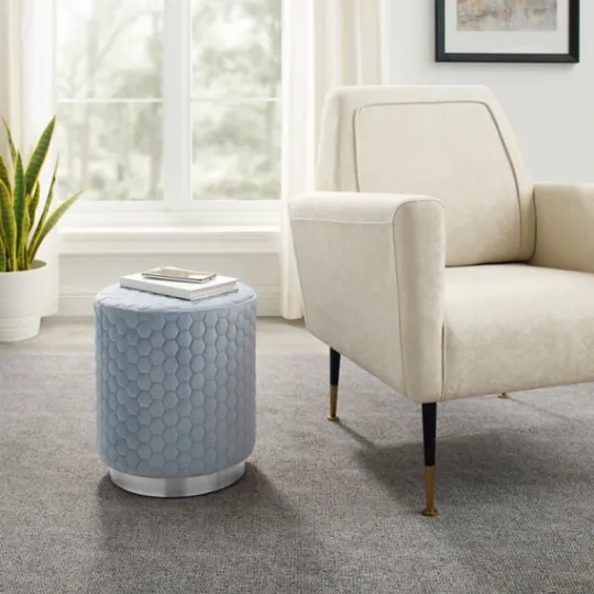 Kirkland's Home Blue Quilted Honeycomb Ottoman- Benches & Ottomans