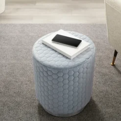 Kirkland's Home Blue Quilted Honeycomb Ottoman- Benches & Ottomans