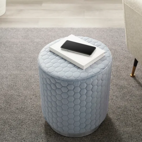 Kirkland's Home Blue Quilted Honeycomb Ottoman- Benches & Ottomans