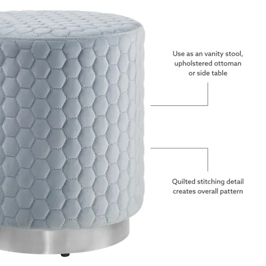 Kirkland's Home Blue Quilted Honeycomb Ottoman- Benches & Ottomans