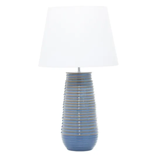 Kirkland's Home Blue Ribbed Stoneware Table Lamp- Table Lamps