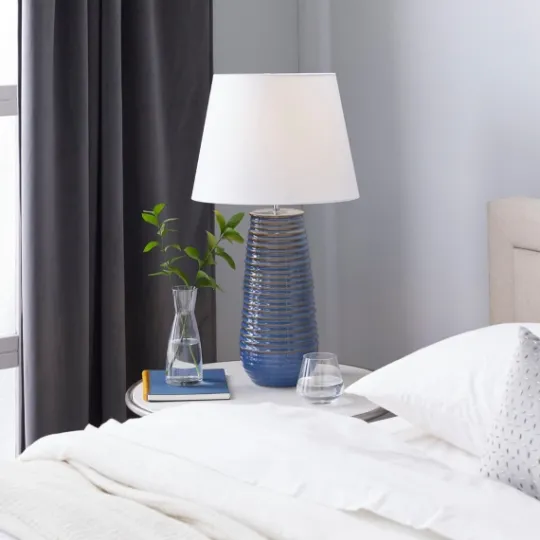 Kirkland's Home Blue Ribbed Stoneware Table Lamp- Table Lamps