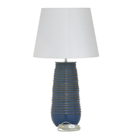 Kirkland's Home Blue Ribbed Stoneware Table Lamp- Table Lamps
