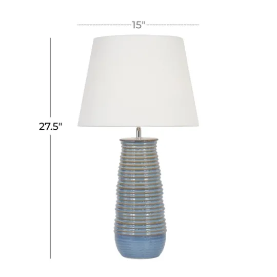 Kirkland's Home Blue Ribbed Stoneware Table Lamp- Table Lamps