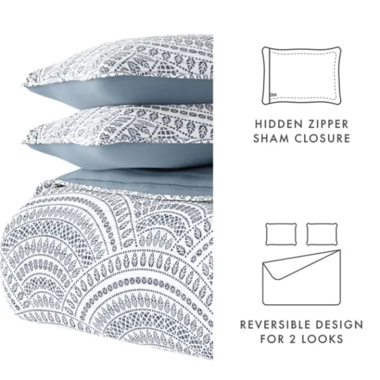 Kirkland's Home Blue Scalloped Reversible 3-Pc. King Quilt Set- Quilts