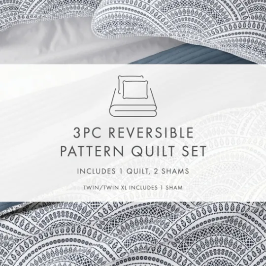 Kirkland's Home Blue Scalloped Reversible 3-Pc. King Quilt Set- Quilts