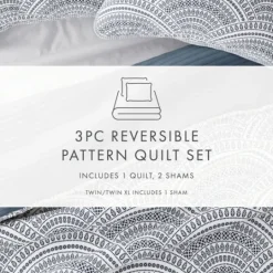 Kirkland's Home Blue Scalloped Reversible 3-Pc. Queen Quilt Set- Quilts
