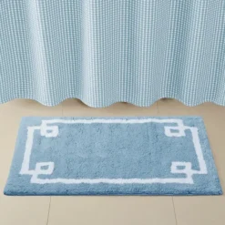Kirkland's Home Blue Simple Trim Cotton Tufted Bath Mat, 30 In.- Bathroom Rugs