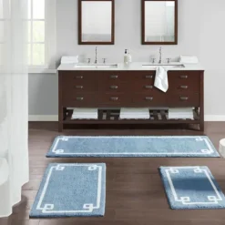 Kirkland's Home Blue Simple Trim Cotton Tufted Bath Mat, 30 In.- Bathroom Rugs