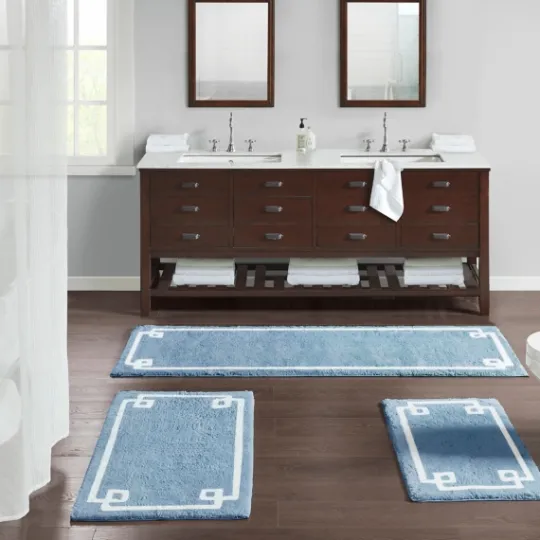 Kirkland's Home Blue Simple Trim Cotton Tufted Bath Mat, 30 In.- Bathroom Rugs