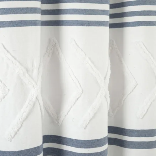 Kirkland's Home Blue Stripe Diamond Tufted Shower Curtain- Shower Curtains