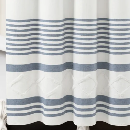 Kirkland's Home Blue Stripe Diamond Tufted Shower Curtain- Shower Curtains