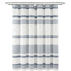 Kirkland's Home Blue Stripe Diamond Tufted Shower Curtain- Shower Curtains