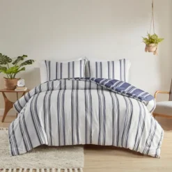 Kirkland's Home Blue Stripe Jackson 3-Pc. Full/Queen Comforter Set- Comforters