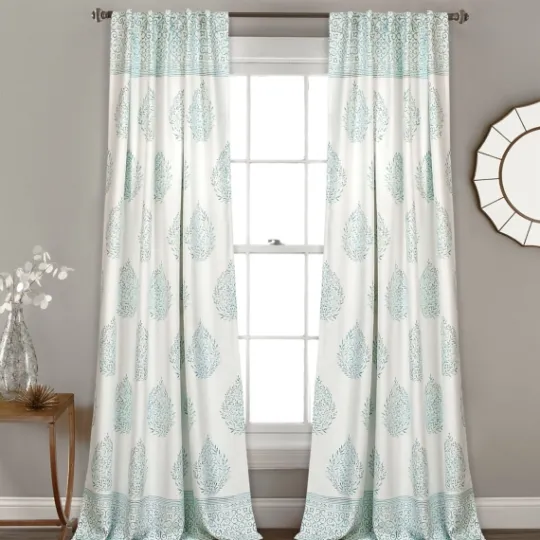 Kirkland's Home Blue Teardrop Leaves Curtain Panel Set, 84 In.- Curtains & Drapes