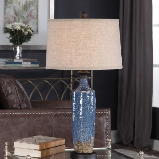 Kirkland's Home Blue Textured Ceramic Table Lamp- Table Lamps