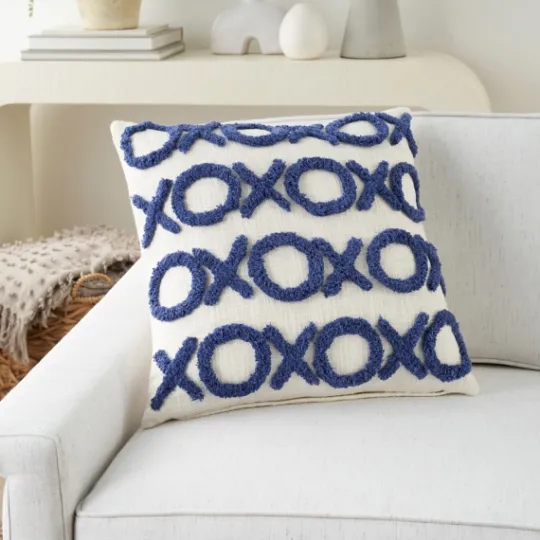 Kirkland's Home Blue Tufted Xoxo Cotton Throw Pillow- Pillows